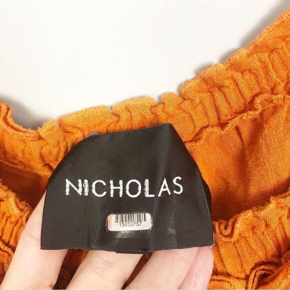 NICHOLAS | Orange Linen Blend Prairie Style Midi Dress Women’s Size 10 - Picture 6 of 13